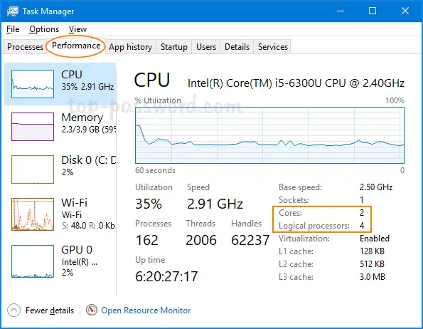 How to check the number of cores in a processor